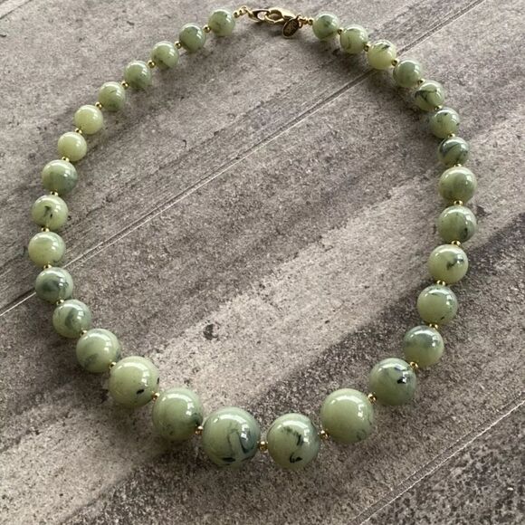 Joan Rivers Green Marbled Lucite Round Beads  Graduated Necklace Statement 21” - Picture 10 of 11